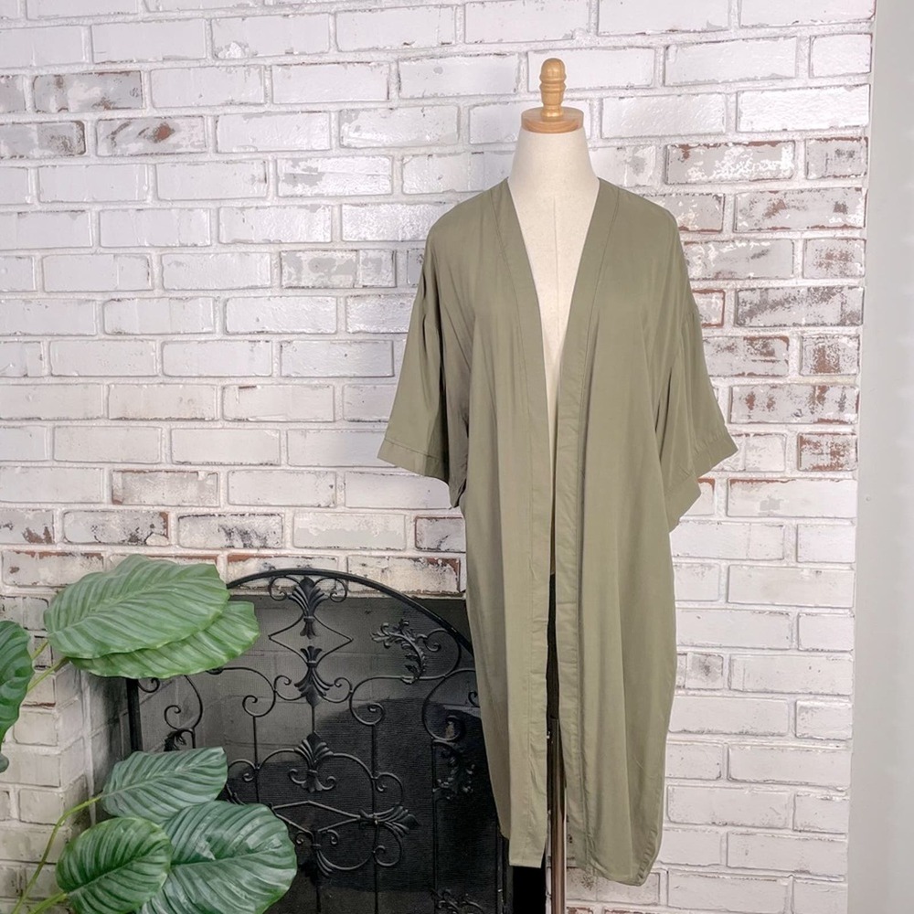 Bohemian Embroidered Floral Olive Green & Orange 3/4 Sleeve Kimono M/L - Picture 2 of 9